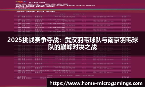 2025挑战赛争夺战：武汉羽毛球队与南京羽毛球队的巅峰对决之战